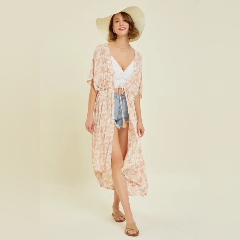 Nwt Purple and beige Tie front tassel duster nwt resortwear